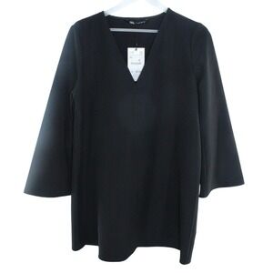 Zara V-Neck Tunic Top 3/4 Sleeve XL Black 1165/255/800